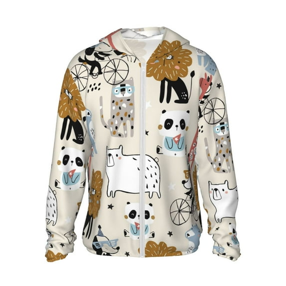 Easygdp Hand Drawn Animals Lightweight Long Sleeve Sun Shirt Sports long-Sleeved Sun Protective Clothing, Quick Drying Breathable - 3X-Large