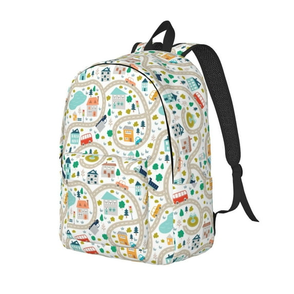 Easygdp Hand Drawn Cars Trucks Buses And Roads Durable Canvas Laptop Backpack,Water-Resistant,Adjustable Shoulder Strap,Large Capacity,Lightweight, Fits 15-17in Laptops for School,Work,Travel-Medium