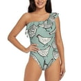 thumbnail image 1 of Easygdp Hand Drawn Chickens Women's One Shoulder Ruffle Monokini Bathing Suits with Removable Chest Pad, Quick Drying - XX-Large, 1 of 8