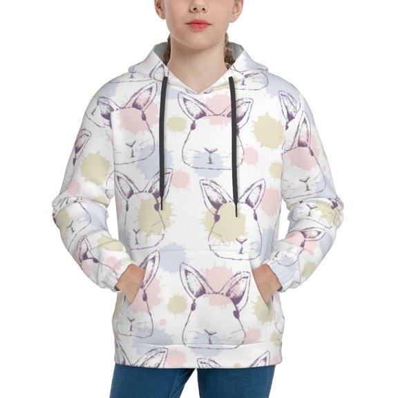 Easygdp Hand Drawn Rabbit Boys Hoodie Kids Sweatshirt Youth Pullover With Hood-Large