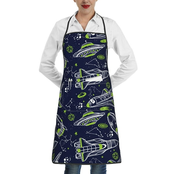 Easygdp Hand Drawn Rockets Apron Waterdrop Resistant with 2 Pockets,Oil Resistant Cooking Kitchen Chef Apron for Women Men