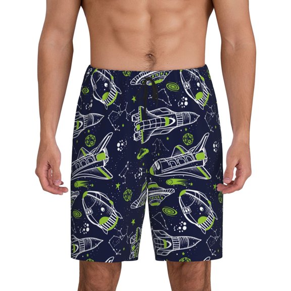 Easygdp Hand Drawn Rockets Men's Short Pajama Pants, Sleep Shorts, Household Pants, Casual Pants with Pockets - 4X-Large