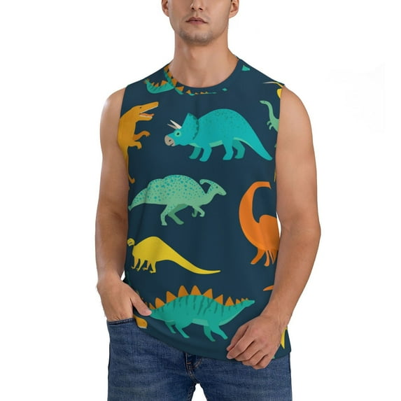 Easygdp Hand Drawn Seamless Men's Breathable Tank Tops Sleeveless Sporty T Shirts for Basketball, Mountaineering, Bodybuilding -Small