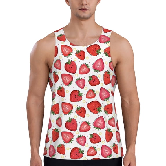 Easygdp Hand Drawn Strawberry Men's Tank Top, Sleeveless Muscle T Shirts, Breathable, Quick-Dry, Loose for Gym, Running, Fitness - 4X-Large