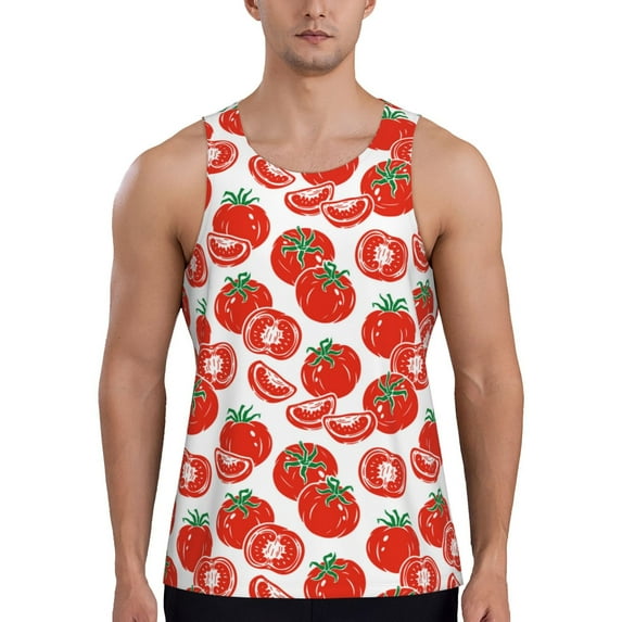 Easygdp Hand Drawn Tomatoes Men's Tank Top, Sleeveless Muscle T Shirts, Breathable, Quick-Dry, Loose for Gym, Running, Fitness - Medium