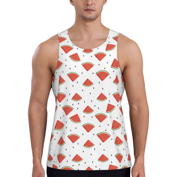 Easygdp Hand Drawn Watermelon Men's Tank Top, Sleeveless Muscle T Shirts, Breathable, Quick-Dry, Loose for Gym, Running, Fitness - X-Large