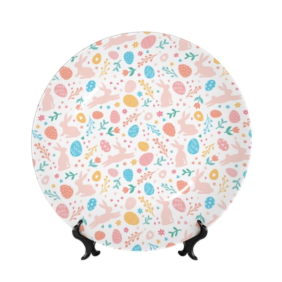 Easygdp Happy Easter Bone China Decorative Plate Ceramic Dinner Plates Art Crafts with Display Stand-7in