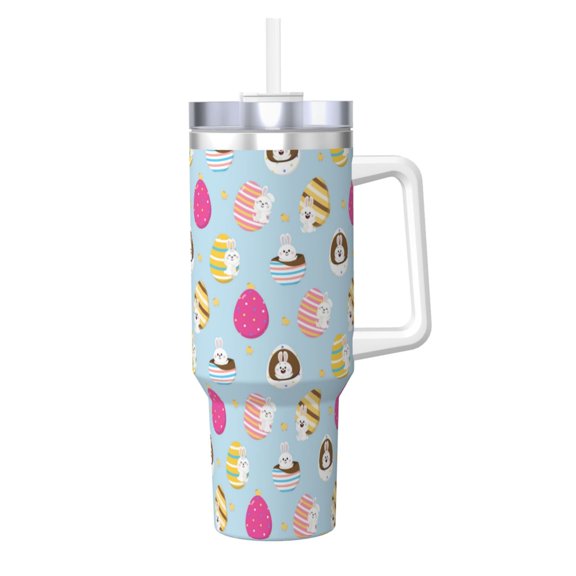 Easygdp Happy Easter Insulated Stainless Steel Hot/Cold Coffee Cup Travel Mug Cup 40oz Ice Bully With Handle