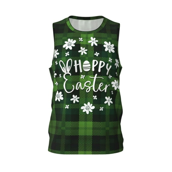 Easygdp Happy Easter Men's Mesh Basketball Jersey Quick Drying Sleeveless Shirts Fitted Muscle Tank Tops Sport Round Neck T-Shirt - XX-Large