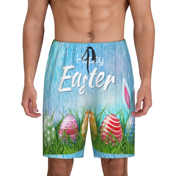 Easygdp Happy Easter Men's Short Pajama Pants, Sleep Shorts, Household Pants, Casual Pants with Pockets - 3X-Large