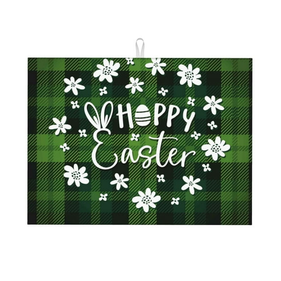 Easygdp Happy Easter Microfiber Absorbent Dish Drying Pad,Kitchen Drying Mat,Can Be Hung, Strong Water Absorption Capacity,Quick Drying