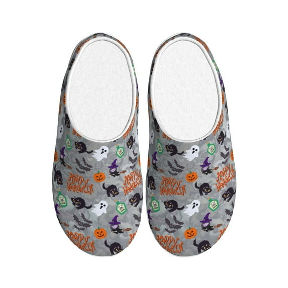 Easygdp Happy Halloween Slippers for Women Mens Winter Warm Home Slippers Plush Slip on House Slippers for Indoor Outdoor Shoes-11