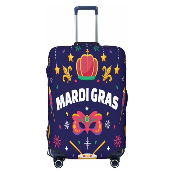 Easygdp Happy Mardi Gras Double-Sided Printed Elastic Suitcase Protective Cover,Invisible Zipper, Business Trip Luggage Cases,Washable And Resistant To Falling -Medium