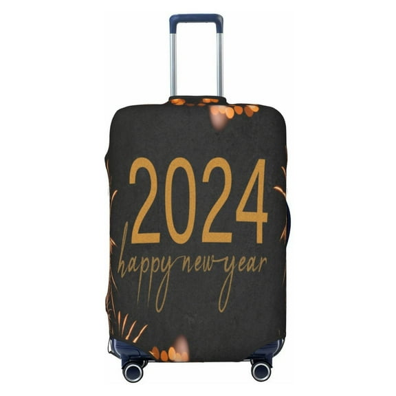 Easygdp Happy New Year 2024 Double-Sided Printed Elastic Suitcase Protective Cover,Invisible Zipper, Business Trip Luggage Cases,Washable And Resistant To Falling -Small
