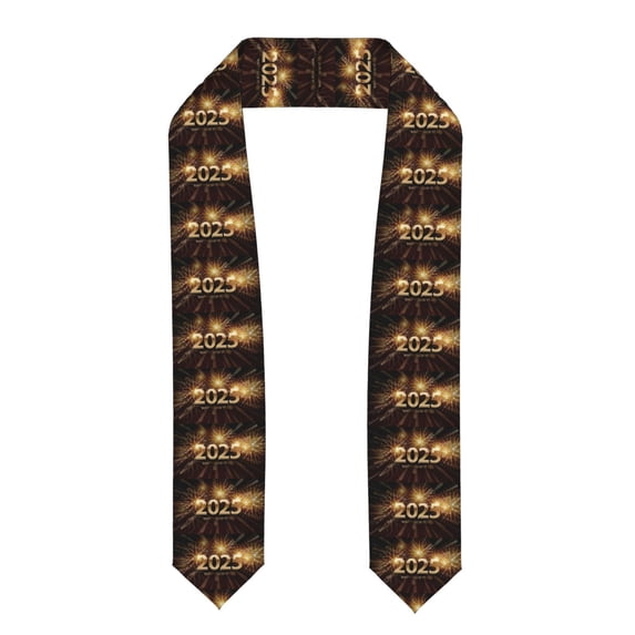 Easygdp Happy New Year 2025 B Unisex Adult Graduation Stole Shawl 36" Long for Academic Commencements Shawl-Flattened