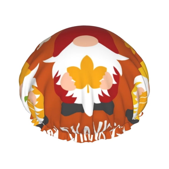Easygdp Happy Thanksgiving Three Gnomes Shower Caps for Women, Double Waterproof Layers Shower Cap, Quick Drying Bath Hair Cap Reusable