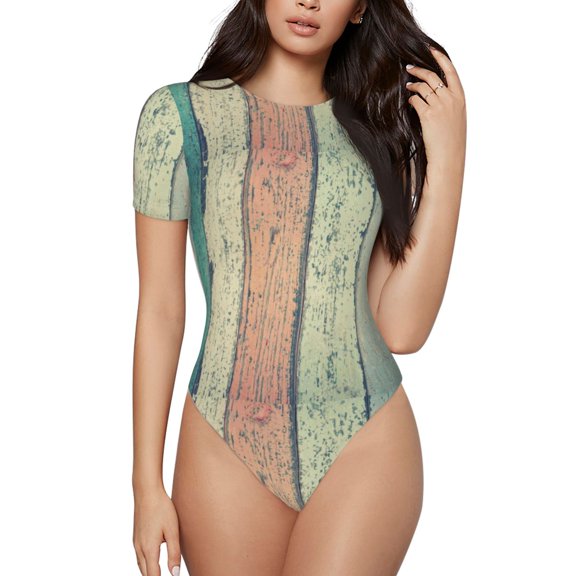 Easygdp Hardwood Women's One-Piece Swimsuit Slim Fit Crew Neck Bodysuit Athletic Swimwear with Concealed Buckle - X-Large