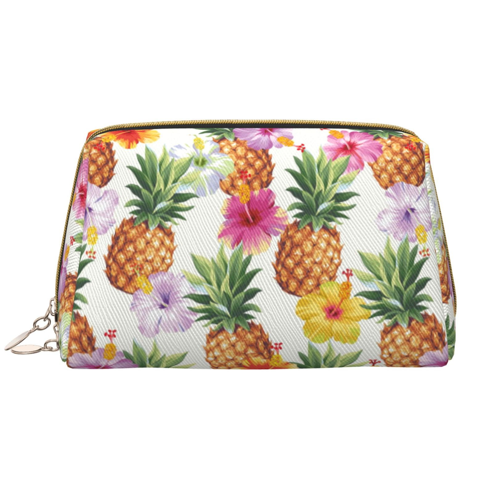 Easygdp Hawaiian Pineappl Leather Makeup Bag Zipper Pouch Travel