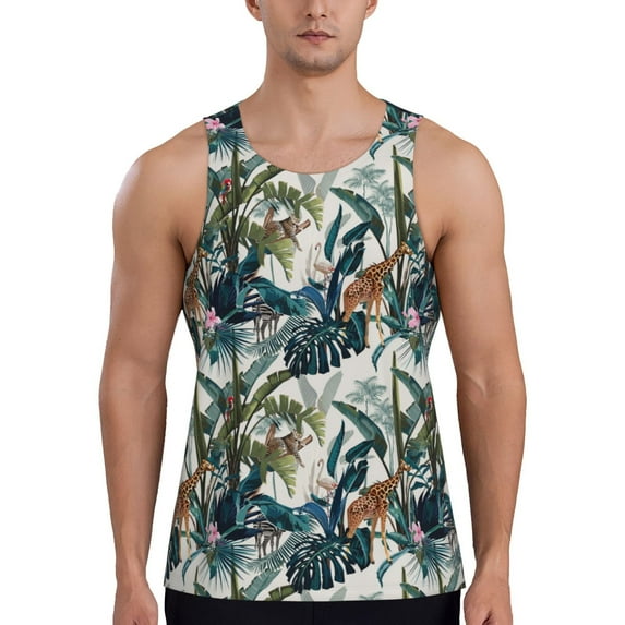 Easygdp Hawaiian Style Men's Tank Top, Sleeveless Muscle T Shirts, Breathable, Quick-Dry, Loose for Gym, Running, Fitness - Small