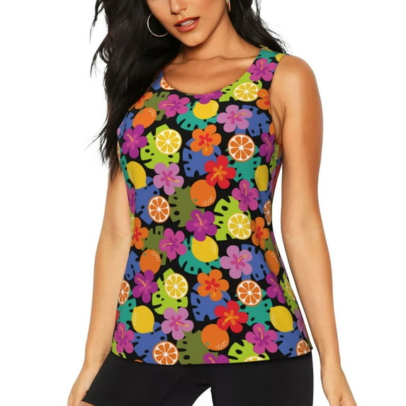 Easygdp Hawaiian Style Women's Workout Tank Top, Running Top, Hiking Shirt, Quick-Dry for Running, Yoga, Hiking - X-Large