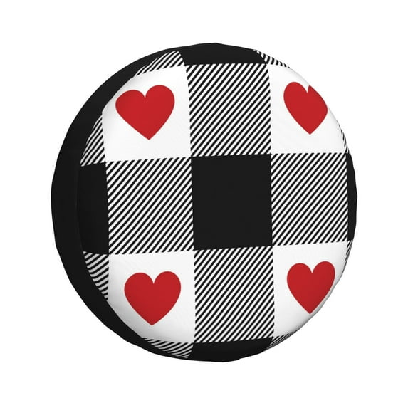 Easygdp Heart Black Buffalo Plaid Gingham Wheel Sun Guard, Spare Tire Cover,Universal Trailer Suv Truck Camper Travel,Easy To Install And Remove -16 Inch
