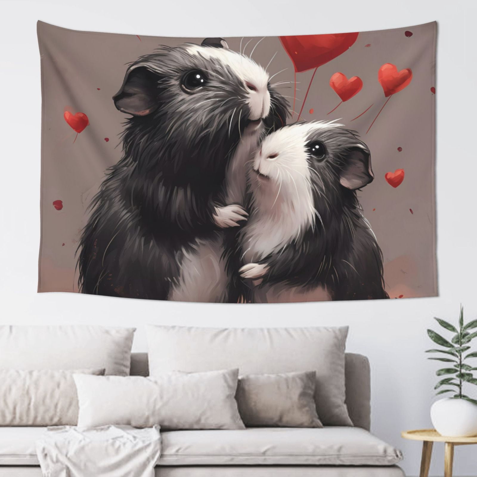 View of Easygdp Heart Guinea Pig Couple Tapestry Wall Hanging, Wall Tapestries ...