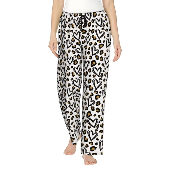 Easygdp Heart Leopard Women's Drawstring Pajama Pants | Lounge Joggers Sweatpants | Comfy Sleepwear | Yoga Pants-Medium