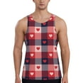 thumbnail image 1 of Easygdp Heart Plaid Men's Tank Top, Sleeveless Muscle T Shirts, Breathable, Quick-Dry, Loose for Gym, Running, Fitness - Large, 1 of 9