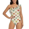thumbnail image 1 of Easygdp Heart Polka Dot Women's One Shoulder Ruffle Monokini Bathing Suits with Removable Chest Pad, Quick Drying - Small, 1 of 8