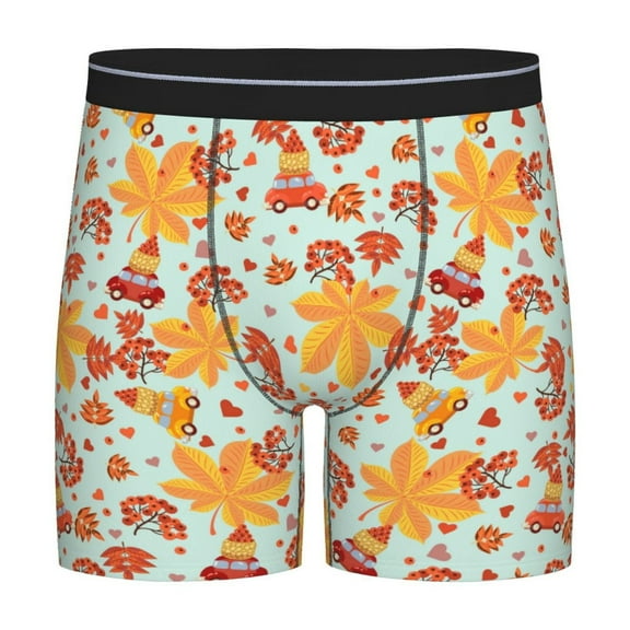 Easygdp Hearts And Autumn Leaves Men's Boxer Briefs Men’s Underwear Boxer Briefs for Men