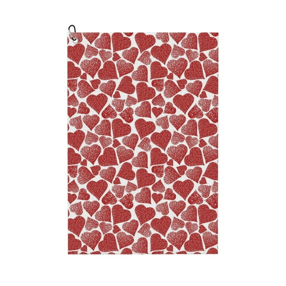 Easygdp Hearts Golf Towel 24x16in for Men and Women with Carabiner Clip for Easy Attachment