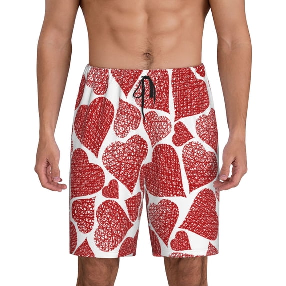 Easygdp Hearts Men's Short Pajama Pants, Sleep Shorts, Household Pants, Casual Pants with Pockets - Large