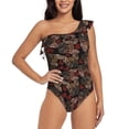 thumbnail image 1 of Easygdp Hearts and French Bulldog Women's One Shoulder Ruffle Monokini Bathing Suits with Removable Chest Pad, Quick Drying - Small, 1 of 8