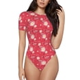 thumbnail image 1 of Easygdp Hello Summer Flamingo Women's One-Piece Swimsuit Slim Fit Crew Neck Bodysuit Athletic Swimwear with Concealed Buckle - X-Large, 1 of 9