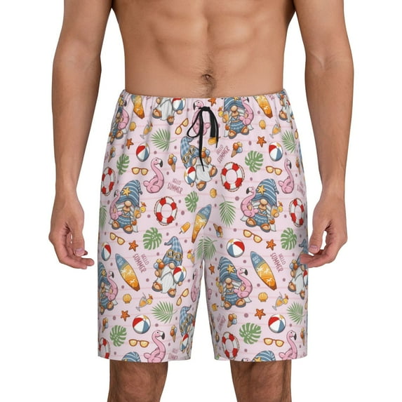 Easygdp Hello Summer With Gnome Men's Short Pajama Pants, Sleep Shorts, Household Pants, Casual Pants with Pockets - 4X-Large
