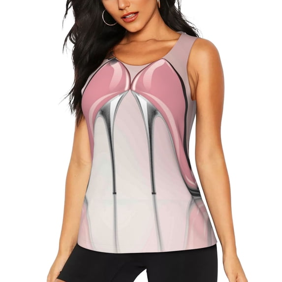 Easygdp High Heel Shoes Butterfly Women's Workout Tank Top, Running Top, Hiking Shirt, Quick-Dry for Running, Yoga, Hiking - Large