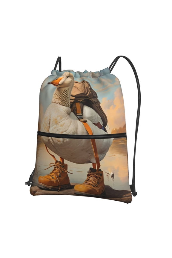 Hiking Duck Drawstring Backpack Gym Bag,Sport Gym Sackpack,Gym Sack with Side Pocket for Men Women