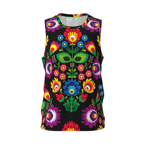 Easygdp Hippie Flower Men's Mesh Basketball Jersey Quick Drying Sleeveless Shirts Fitted Muscle Tank Tops Sport Round Neck T-Shirt - Small