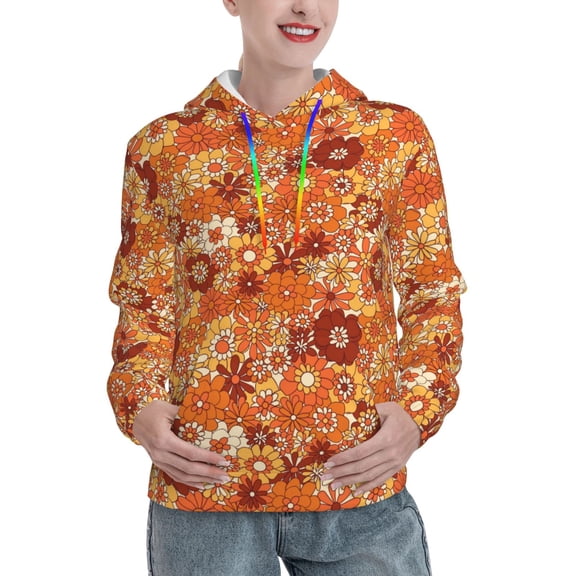 Easygdp Hippie Flower Womens Casual Hoodies Sweatshirts Long Sleeve Pullover Fall Pullover Tops Outfits Winter Clothes-Large