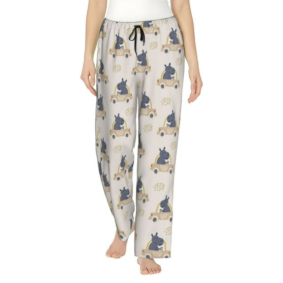 Easygdp Hippos Driving A Car Women's Drawstring Pajama Pants | Lounge Joggers Sweatpants | Comfy Sleepwear | Yoga Pants-Large