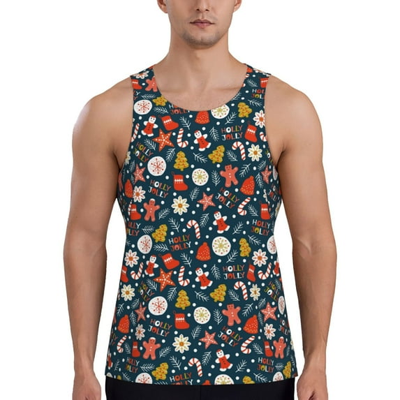 Easygdp Holiday Christmas Cookies Men's Tank Top, Sleeveless Muscle T Shirts, Breathable, Quick-Dry, Loose for Gym, Running, Fitness - Medium