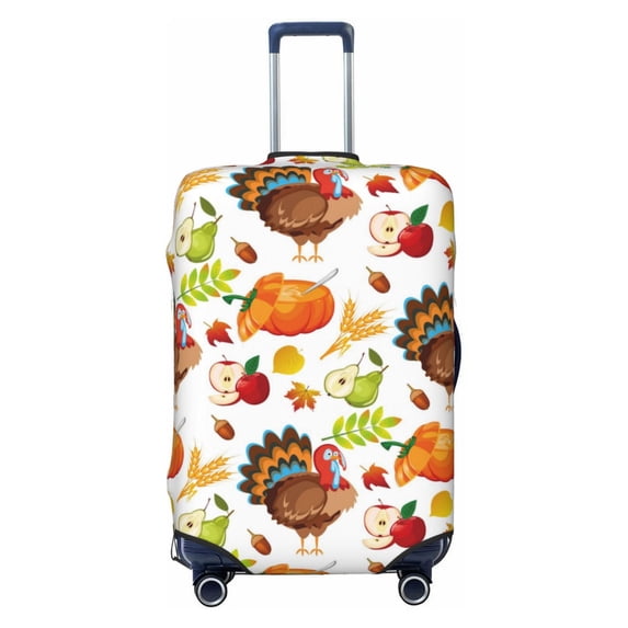 Easygdp Holiday Thanksgiving Turkey Apple Family Dinner Print Elastic and Washable Suitcase Protective Cover with Hidden Zipper Fits 18-32 inch Luggage -Medium