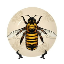 Easygdp Honey Bee Bone China Decorative Plate Ceramic Dinner Plates Art Crafts with Display Stand-6in