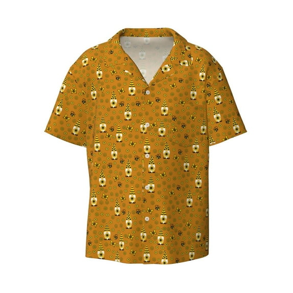 Easygdp Honey Bee Gnomes Men's Casual Short-sleeved Shirt with Pocket and Button Suitable for Beach Vacation Leisure - 4X-Large