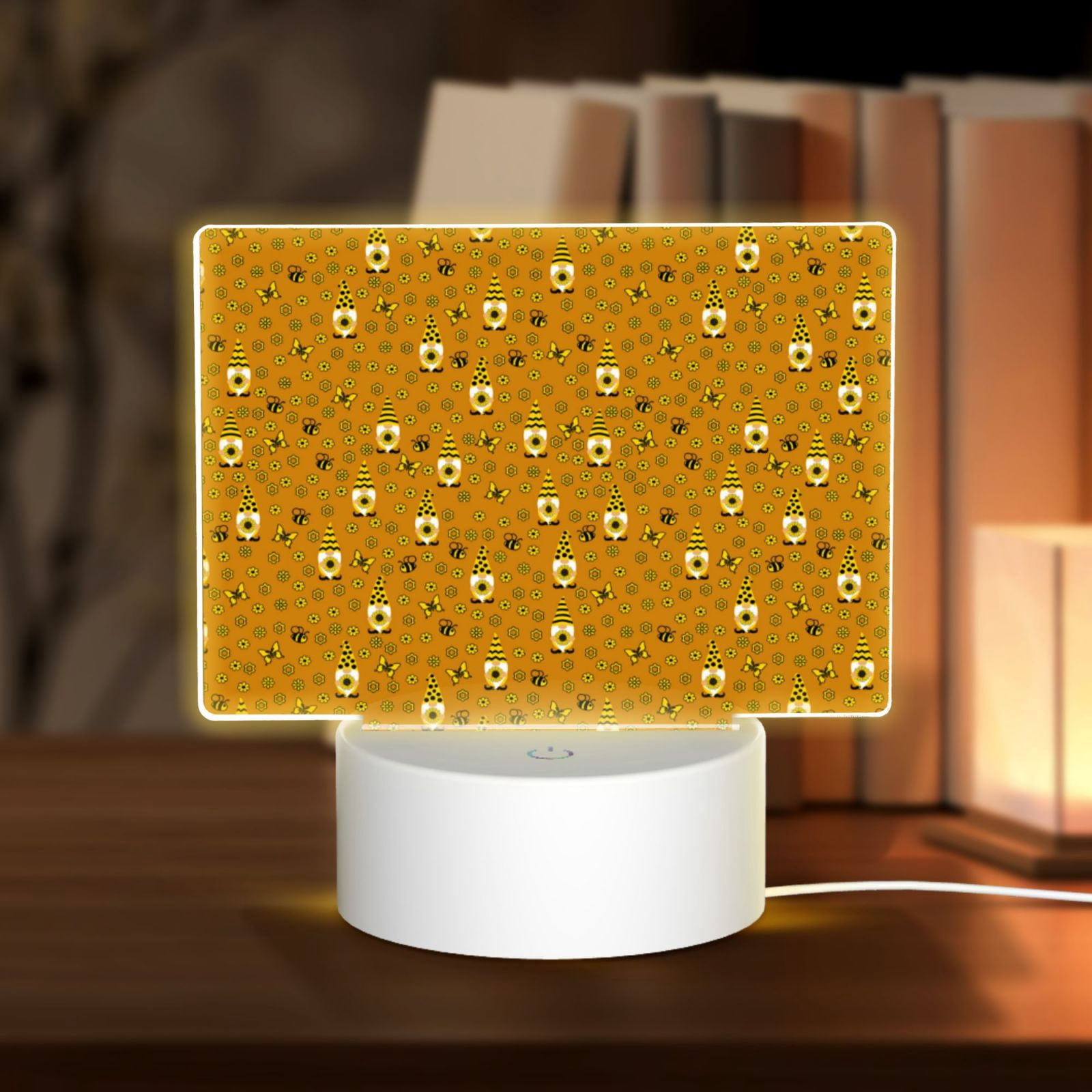 Easygdp Honey Bee Gnomes Rectangular Acrylic Night Light Acrylic Sleep ...