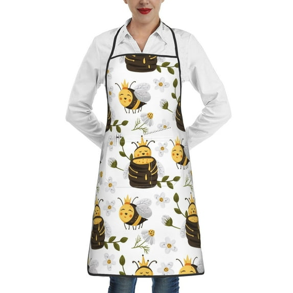 Easygdp Honey Bee Insect Apron Waterdrop Resistant with 2 Pockets,Oil Resistant Cooking Kitchen Chef Apron for Women Men