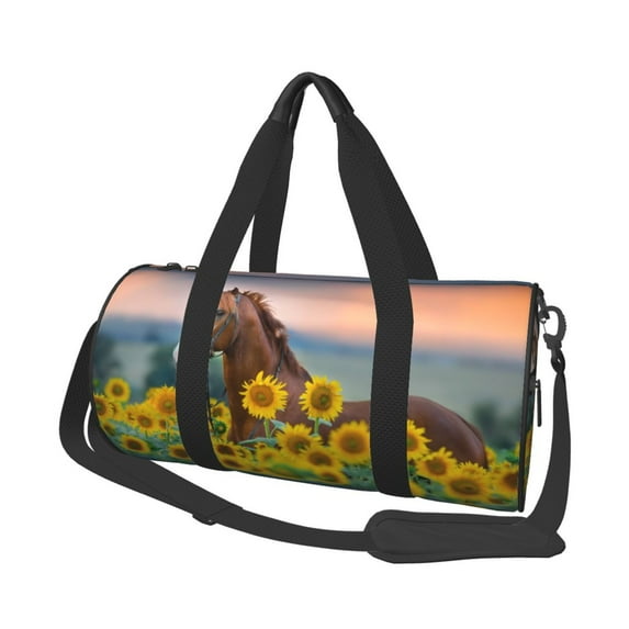Easygdp Horse Sunflowers Travel Bag, Camping, Weekend, Carry On Overnight Duffel Bag with Shoulder Strap