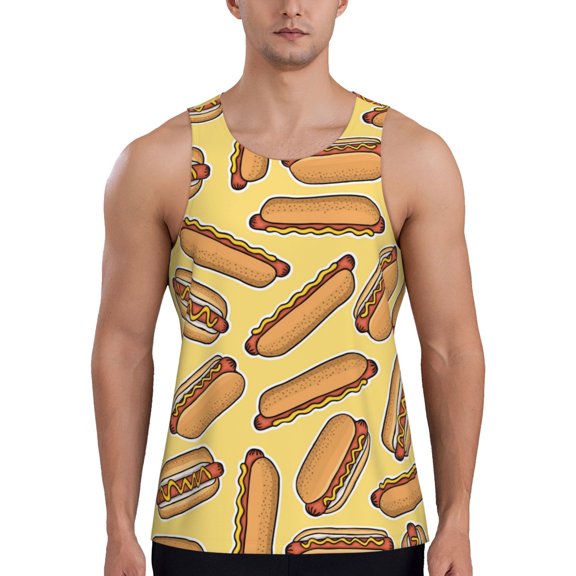 Easygdp Hot Dogs Men's Tank Top, Sleeveless Muscle T Shirts, Breathable, Quick-Dry, Loose for Gym, Running, Fitness - Large