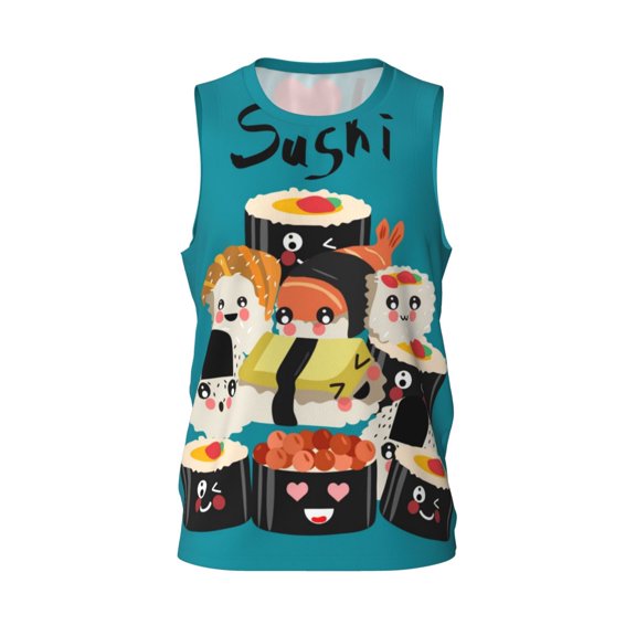 Easygdp I Love Sushi Men's Mesh Basketball Jersey Quick Drying Sleeveless Shirts Fitted Muscle Tank Tops Sport Round Neck T-Shirt - X-Large