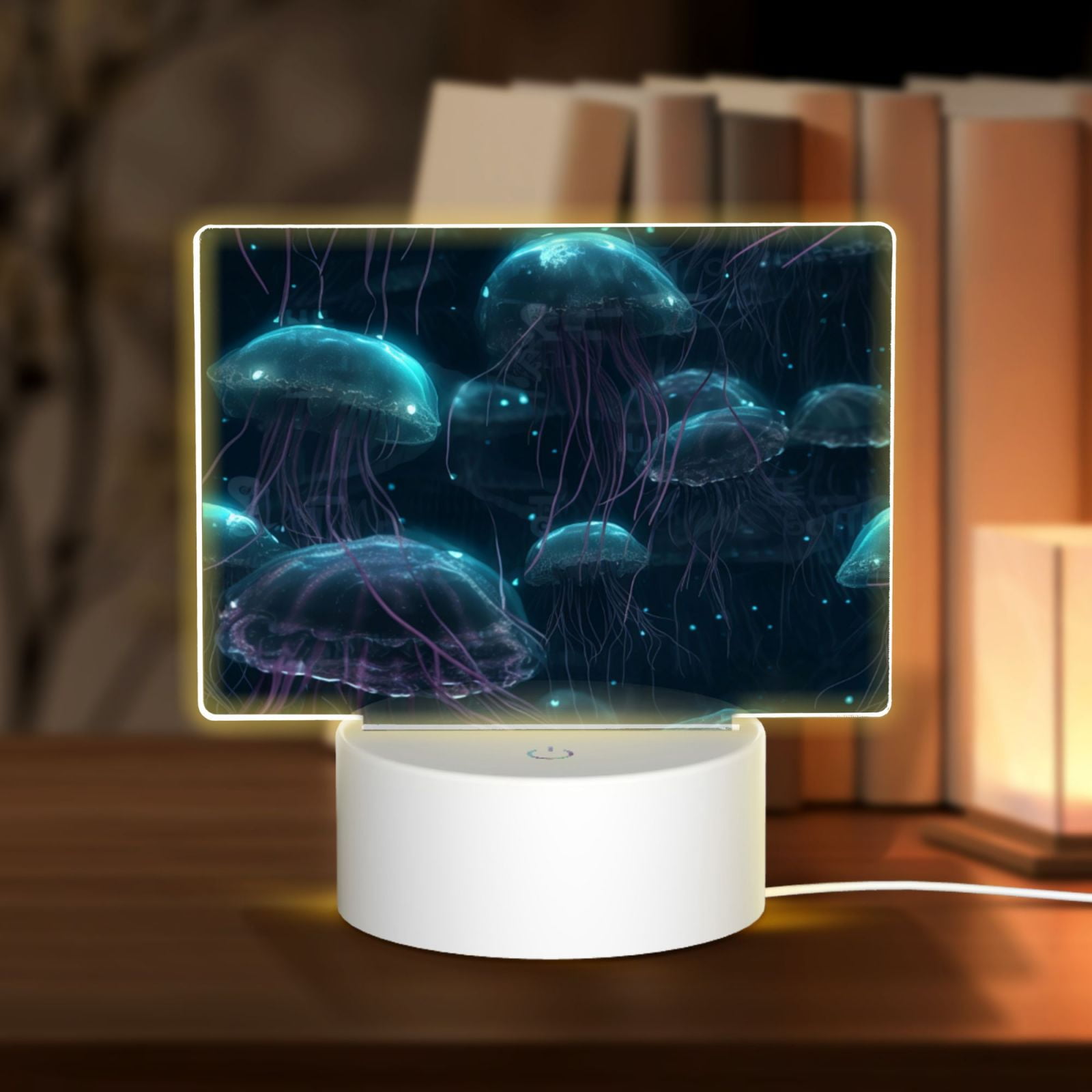 Easygdp Ice blue light spot jellyfish Rectangular Acrylic Night Light ...